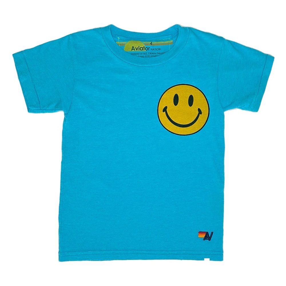 Aviator Nation Kids Smiley Tee. Neon Blue. Size 10.